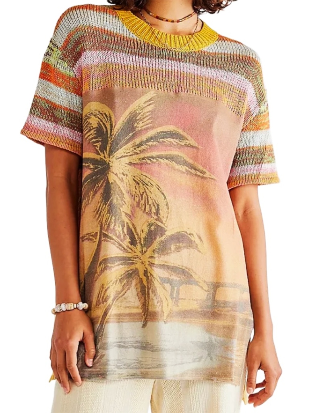 We The Free by Free People  Ibiza Swit Knit Graphic Sweater Tee / Size M